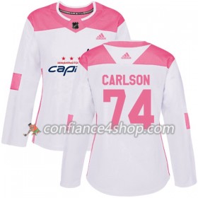Adidas Maillot de Hockey Washington Capitals John Carlson 74 2017-2018 Blanc Rose Fashion Authentic - Femme